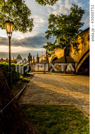 Charles Bridge sunlit in the morning 43000752