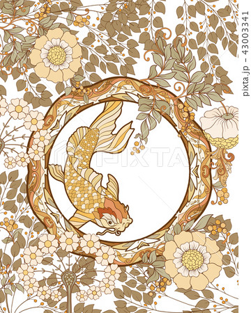 Poster, background with decorative flowers and bird in art nouveau style, vintage, old, retro style Poster, background with decorative flowers and bird in art nouveau style, vintage, old, retro style 43003341