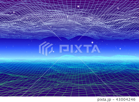 Retro neon background with 80s styled laser grid and stars 43004246