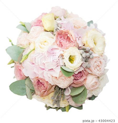 Bouquet gentle flowers in box on white background Bouquet gentle flowers in box on white background 43004423
