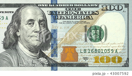 One hundred dollars bill close up detailed One hundred dollars bill close up detailed 43007592
