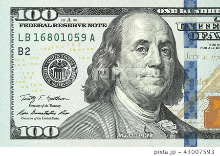 One hundred dollars bill close up detailed One hundred dollars bill close up detailed 43007593