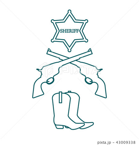 sheriff star, revolvers Colt and cowboy boots Wild 43009338