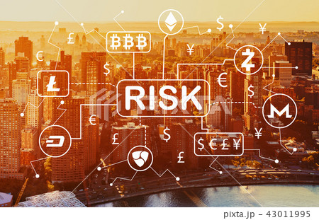 Cryptocurrency risk theme with aerial view of NY skyline 43011995