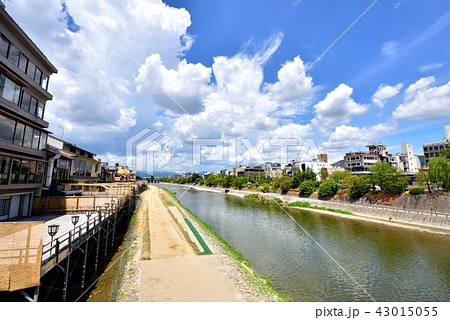 京都　四条大橋から鴨川床風景　京都夏風景　鴨川夏風景　京都の夏 43015055