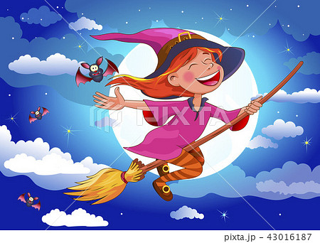 Halloween witch flies on a broomstick 43016187