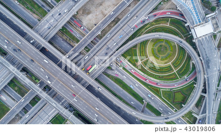 Aerial view highway road network connection. Aerial view highway road network connection. 43019806