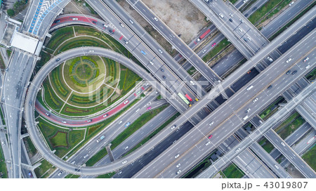 Aerial view highway road network connection. Aerial view highway road network connection. 43019807