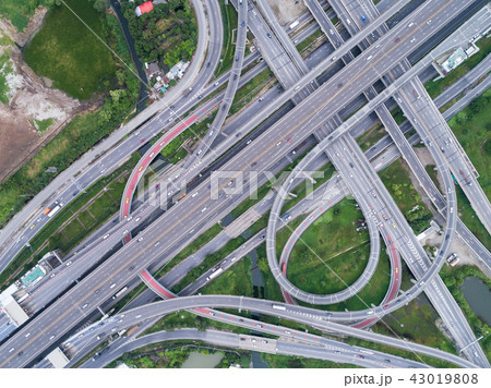 Aerial view highway road network connection. Aerial view highway road network connection. 43019808