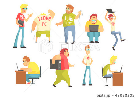 Professional Programmers Funny Characters Set Of Graphic Design Cool Geometric Style Isolated 43020305