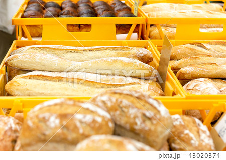 Homemade bread and baguettes at outdoor market Homemade bread and baguettes at outdoor market 43020374