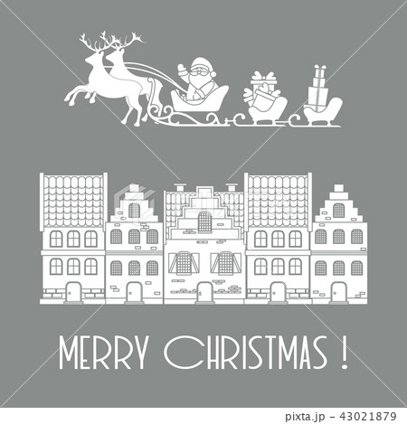 Christmas 2019 card Santa, gifts, houses. 43021879
