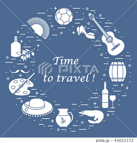 various symbols of Spain arranged in a circle various symbols of Spain arranged in a circle 43022172