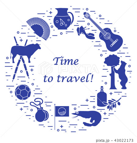 various symbols of Spain arranged in a circle 43022173