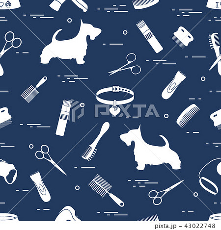 Pattern with dog, combs, collar, leash, razor, 43022748