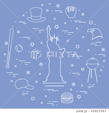 statue of Liberty, eagle head, stars, hamburger, 43023567