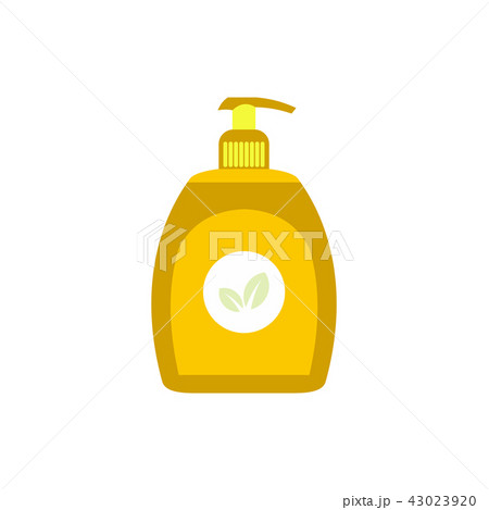 Yellow plastic bottle with liquid soap flat icon 43023920