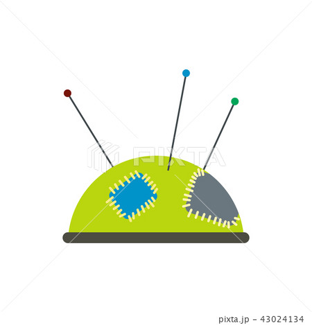 Green pincushion with pins flat icon Green pincushion with pins flat icon 43024134