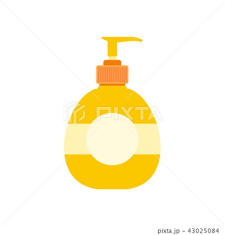 Yellow plastic bottle with liquid soap flat Yellow plastic bottle with liquid soap flat 43025084