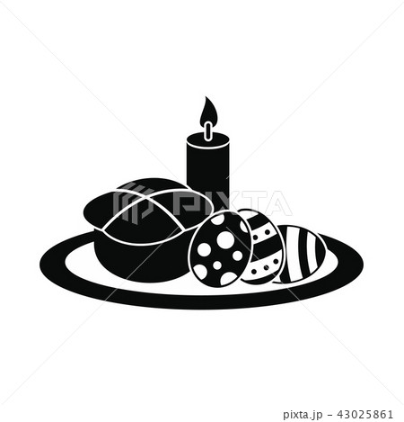 Easter cake with eggs and burning candle icon Easter cake with eggs and burning candle icon 43025861