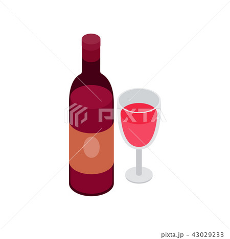 Glass and bottle of wine icon, isometric 3d style  43029233