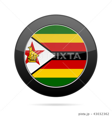 Flag of Zimbabwe. Shiny black round button.