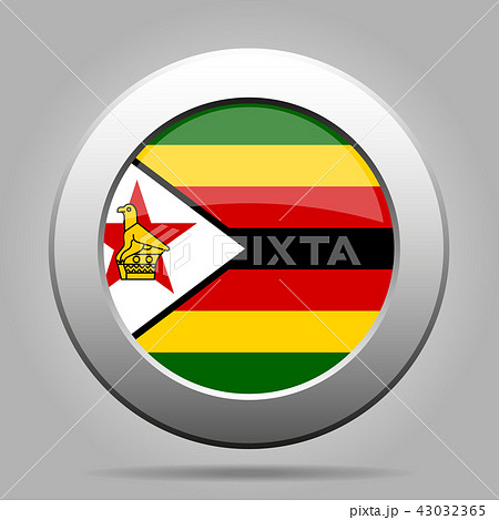 Flag of Zimbabwe. Metal gray round button.