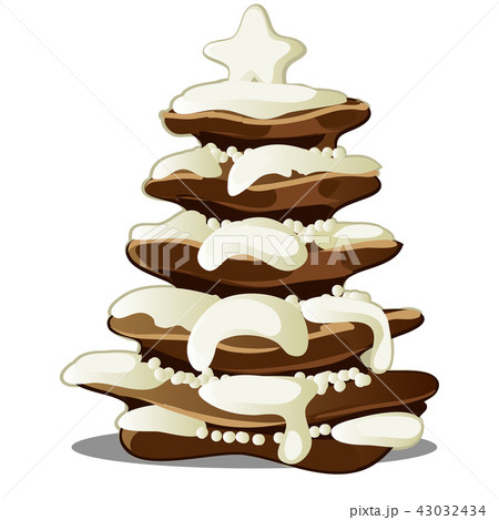 Festive layered biscuit cake covered with whipped cream in form of Christmas tree. Sketch for 43032434
