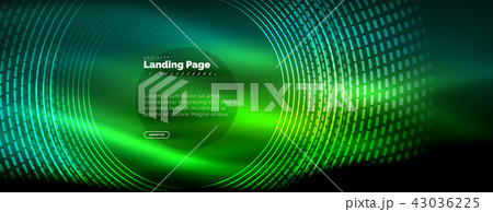 Neon glowing techno lines, hi-tech futuristic abstract background template with circles, landing 43036225