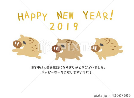 2019年　亥年　年賀状素材 43037609