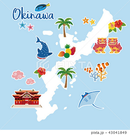 Okinawa Map Tourist Map Stock Illustration