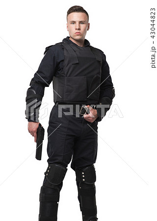 Armed special force soldier in black uniform 43044823
