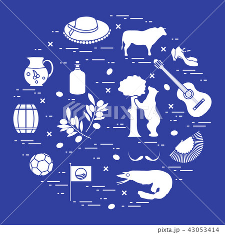 various symbols of Spain arranged in a circle various symbols of Spain arranged in a circle 43053414