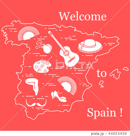 various symbols of Spain arranged in a circle 43053450