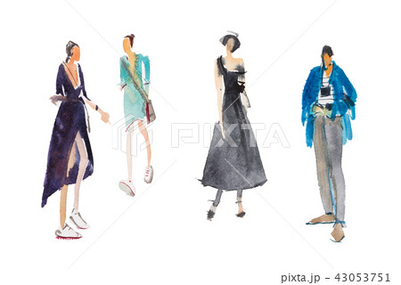 Different types of walking people Watercolor illustration Quick sketch drawing. 43053751