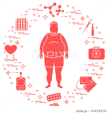 Fat man with medical devices, tools and drugs Fat man with medical devices, tools and drugs 43054076