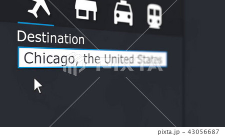 Buying airplane ticket to Chicago online. Travelling to the United States conceptual 3D rendering 43056687