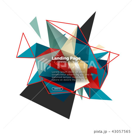 Triangular design abstract background, landing page. Low poly style colorful triangles on white Triangular design abstract background, landing page. Low poly style colorful triangles on white 43057565