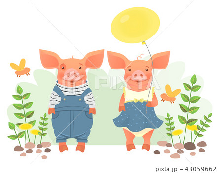 two pigs holding balloon 43059662