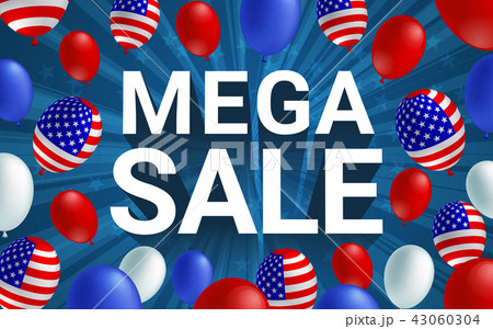 Mega sale flyer banner American flag balloon 43060304