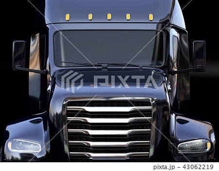 黒バックに黒色の北米仕様燃料電池電動トラックのクローズアップ正面イメージのイラスト素材 43062219 Pixta