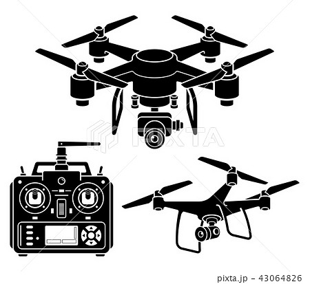 Drone Silhouette Icons Set Vector Illustration のイラスト素材