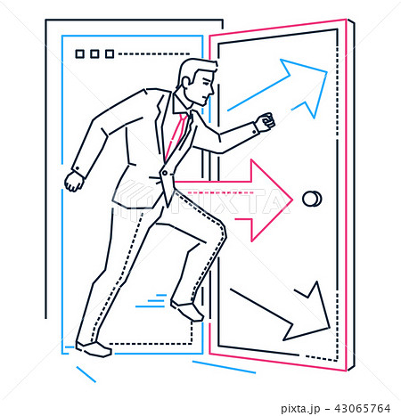 Businessman rushing through the door - line design style illustration 43065764