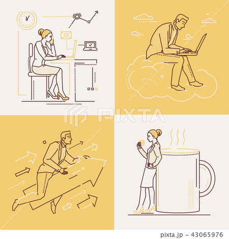 Office life - set of line design style illustrations 43065976