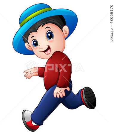 Cartoon boy running wearing a hat 43066170