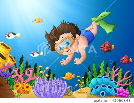 Cartoon Boy Diving In The Seaのイラスト素材