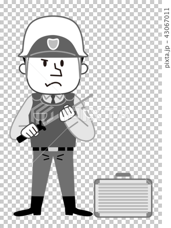 警備員　現金輸送業務　モノクロ　イラスト 43067011