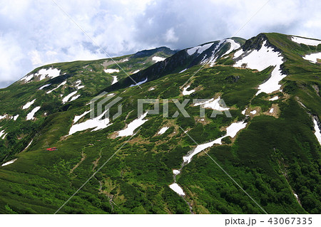 北アルプス雲ノ平 祖父岳山頂からの山々 三俣蓮華岳 双六岳 三俣山荘の写真素材