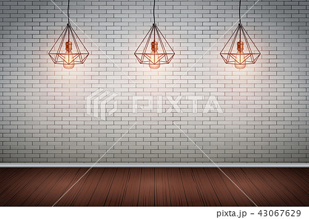 Brick wall room with vintage wire pendant lamps 43067629
