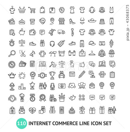 E-commerce Shopping Signs Black Thin Line Icon Set. Vector 43068375